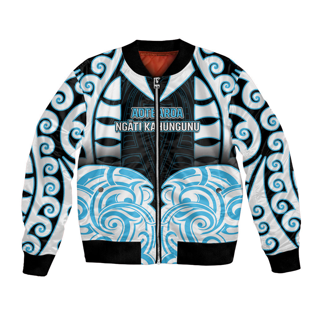Custom Aotearoa Ngati Kahungunu Bomber Jacket New Zealand Traditional Maori Pattern DT05 Unisex Blue - Polynesian Pride