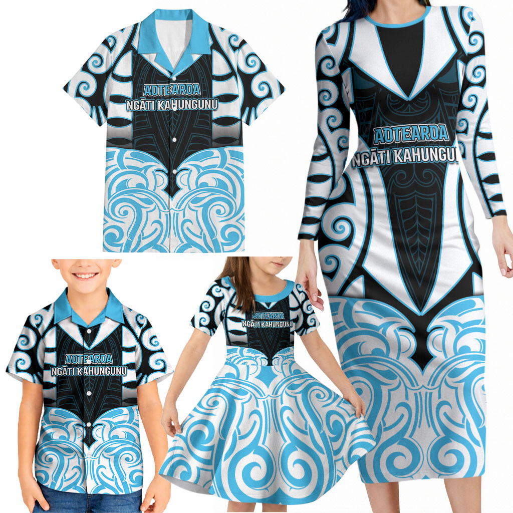 Custom Aotearoa Ngati Kahungunu Family Matching Long Sleeve Bodycon Dress and Hawaiian Shirt New Zealand Traditional Maori Pattern DT05 - Polynesian Pride