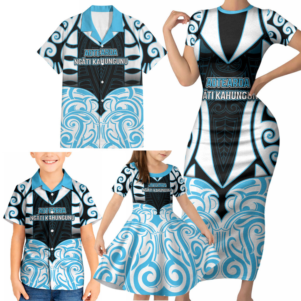 Custom Aotearoa Ngati Kahungunu Family Matching Short Sleeve Bodycon Dress and Hawaiian Shirt New Zealand Traditional Maori Pattern DT05 - Polynesian Pride