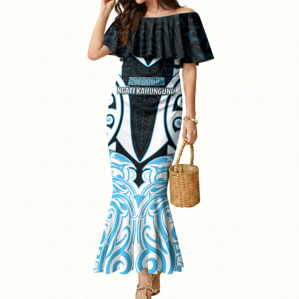 Custom Aotearoa Ngati Kahungunu Mermaid Dress New Zealand Traditional Maori Pattern DT05 Women Blue - Polynesian Pride