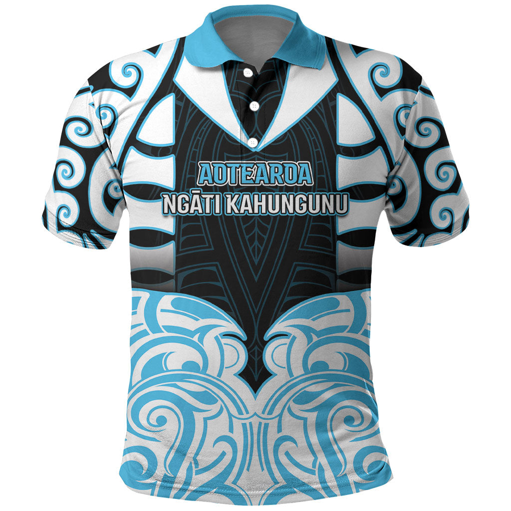 Custom Aotearoa Ngati Kahungunu Polo Shirt New Zealand Traditional Maori Pattern DT05 Blue - Polynesian Pride