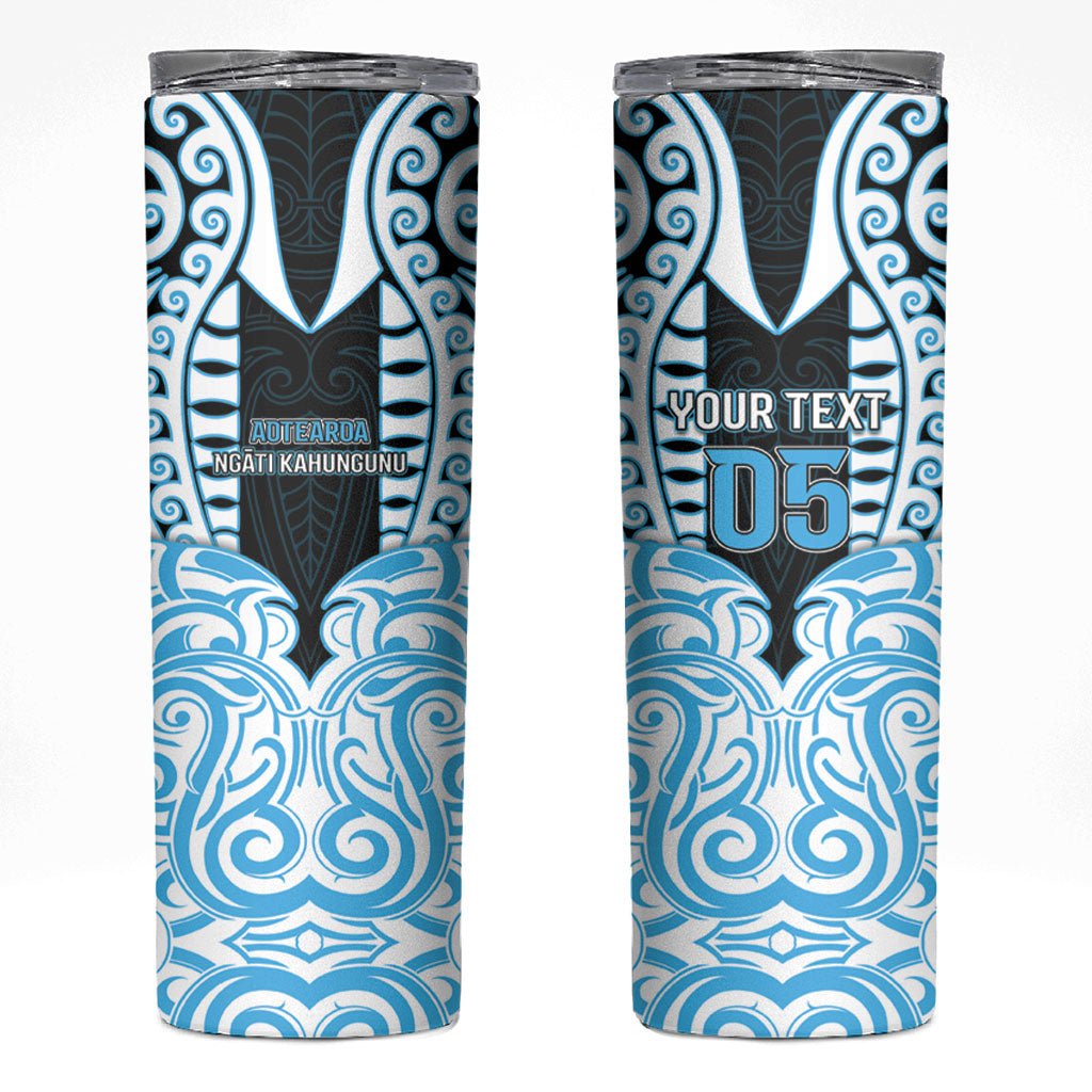 Custom Aotearoa Ngati Kahungunu Skinny Tumbler New Zealand Traditional Maori Pattern DT05 Blue - Polynesian Pride