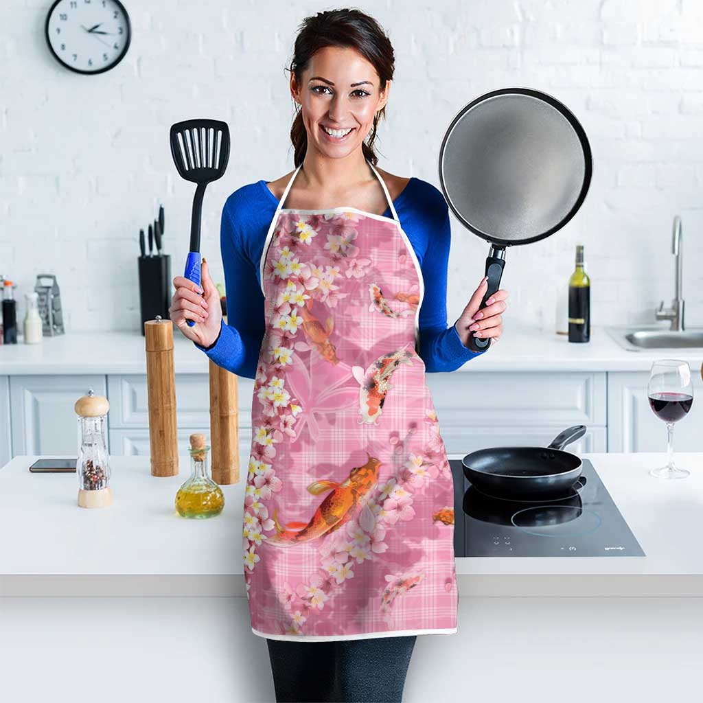 Pink Palaka Hawaiian And Japanese Apron Sakura Lei With Koi Fish - Polynesian Pride