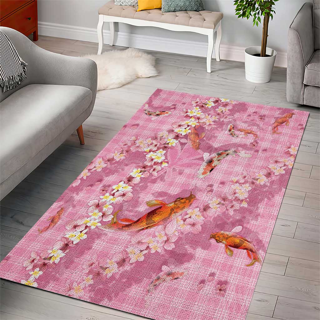 Pink Palaka Hawaiian And Japanese Area Rug Sakura Lei With Koi Fish - Polynesian Pride