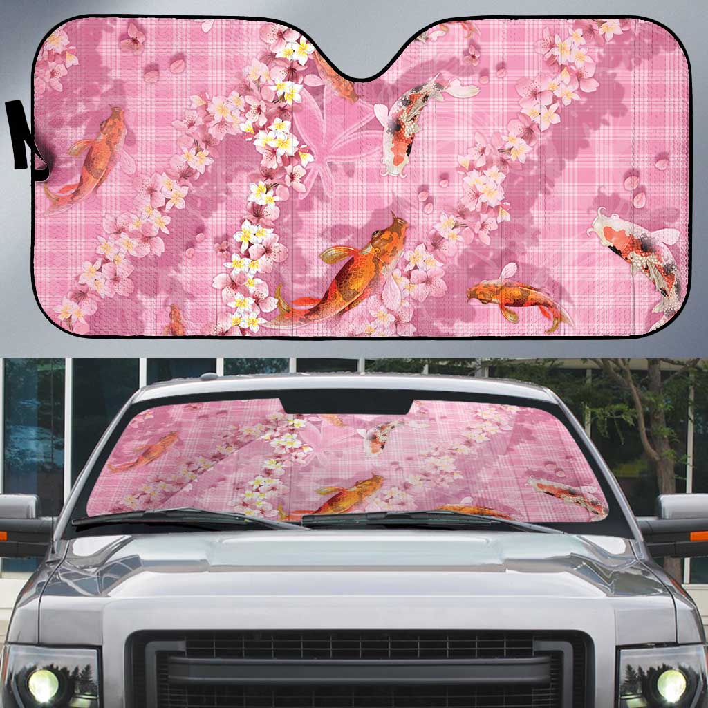 Pink Palaka Hawaiian And Japanese Auto Sun Shade Sakura Lei With Koi Fish DT05 Pink - Polynesian Pride