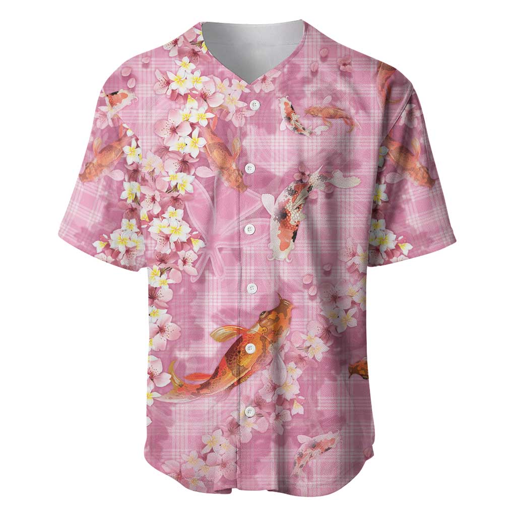 Pink Palaka Hawaiian And Japanese Baseball Jersey Sakura Lei With Koi Fish - Polynesian Pride