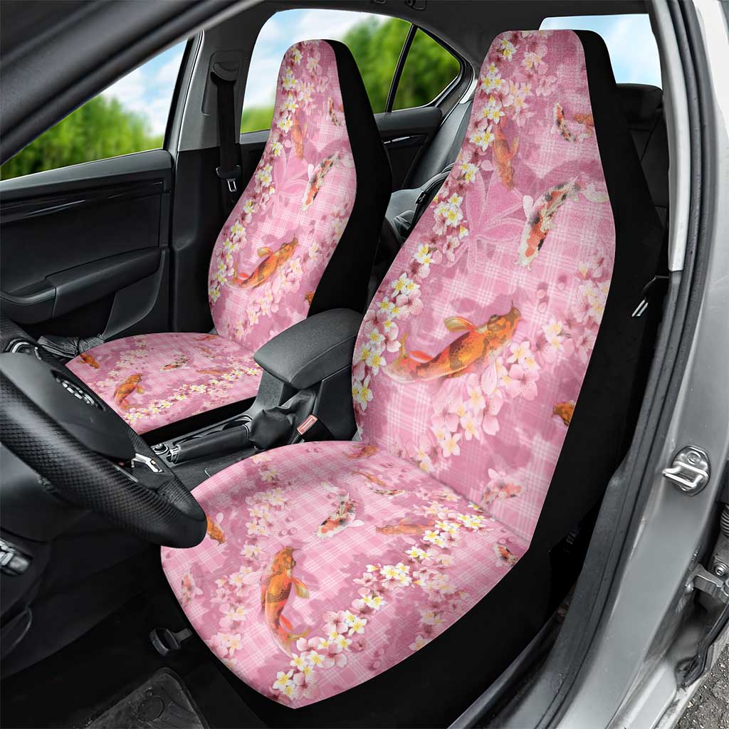 Pink Palaka Hawaiian And Japanese Car Seat Cover Sakura Lei With Koi Fish - Polynesian Pride