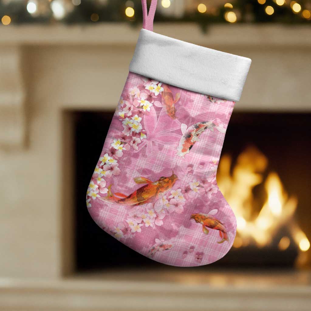 Pink Palaka Hawaiian And Japanese Christmas Stocking Sakura Lei With Koi Fish - Polynesian Pride