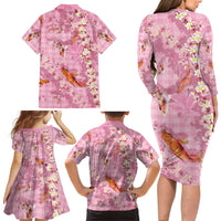 Pink Palaka Hawaiian And Japanese Family Matching Long Sleeve Bodycon Dress and Hawaiian Shirt Sakura Lei With Koi Fish DT05 - Polynesian Pride