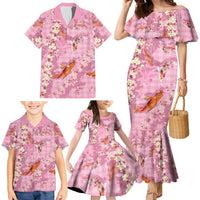 Pink Palaka Hawaiian And Japanese Family Matching Mermaid Dress and Hawaiian Shirt Sakura Lei With Koi Fish DT05 - Polynesian Pride