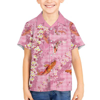 Pink Palaka Hawaiian And Japanese Family Matching Mermaid Dress and Hawaiian Shirt Sakura Lei With Koi Fish DT05 Son's Shirt Pink - Polynesian Pride