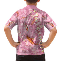 Pink Palaka Hawaiian And Japanese Family Matching Off Shoulder Maxi Dress and Hawaiian Shirt Sakura Lei With Koi Fish DT05 - Polynesian Pride