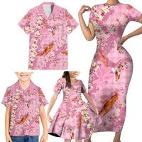 Pink Palaka Hawaiian And Japanese Family Matching Short Sleeve Bodycon Dress and Hawaiian Shirt Sakura Lei With Koi Fish DT05 - Polynesian Pride