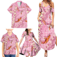 Pink Palaka Hawaiian And Japanese Family Matching Summer Maxi Dress and Hawaiian Shirt Sakura Lei With Koi Fish DT05 - Polynesian Pride