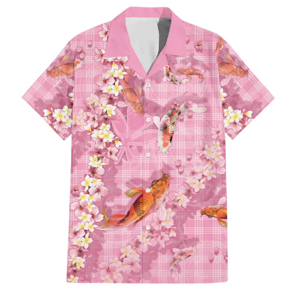 Pink Palaka Hawaiian And Japanese Family Matching Summer Maxi Dress and Hawaiian Shirt Sakura Lei With Koi Fish DT05 Dad's Shirt - Short Sleeve Pink - Polynesian Pride
