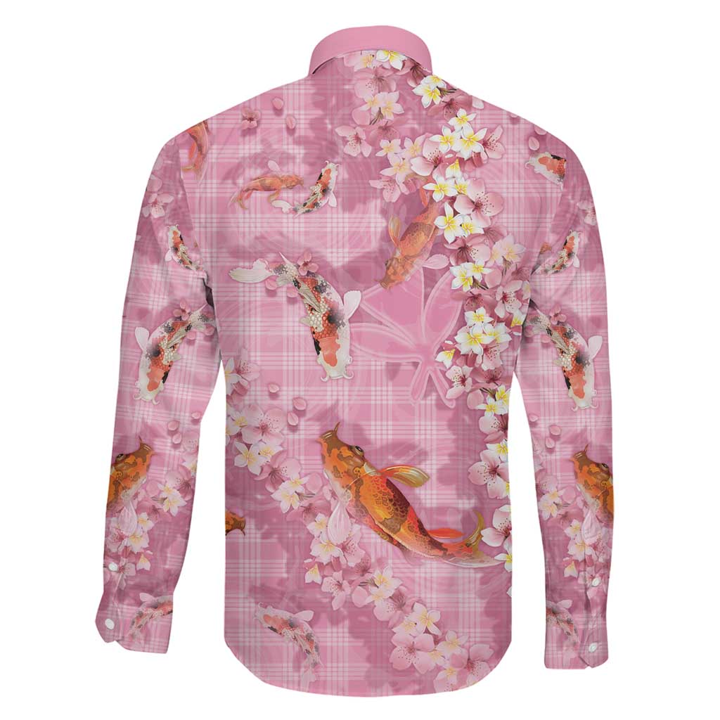 Pink Palaka Hawaiian And Japanese Family Matching Summer Maxi Dress and Hawaiian Shirt Sakura Lei With Koi Fish DT05 - Polynesian Pride