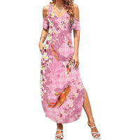 Pink Palaka Hawaiian And Japanese Family Matching Summer Maxi Dress and Hawaiian Shirt Sakura Lei With Koi Fish DT05 Mom's Dress Pink - Polynesian Pride