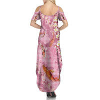 Pink Palaka Hawaiian And Japanese Family Matching Summer Maxi Dress and Hawaiian Shirt Sakura Lei With Koi Fish DT05 - Polynesian Pride