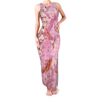 Pink Palaka Hawaiian And Japanese Family Matching Tank Maxi Dress and Hawaiian Shirt Sakura Lei With Koi Fish DT05 Mom's Dress Pink - Polynesian Pride