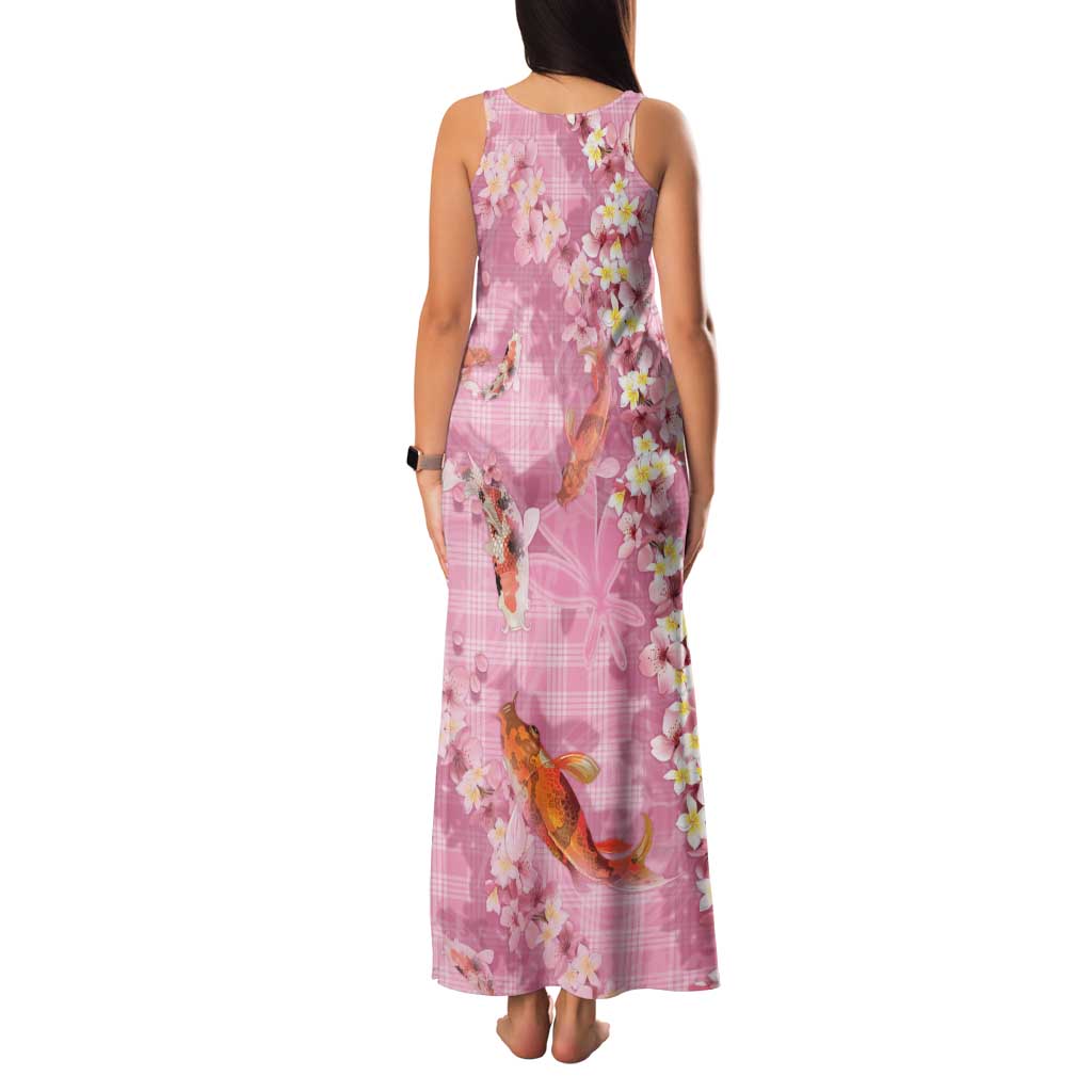 Pink Palaka Hawaiian And Japanese Family Matching Tank Maxi Dress and Hawaiian Shirt Sakura Lei With Koi Fish DT05 - Polynesian Pride