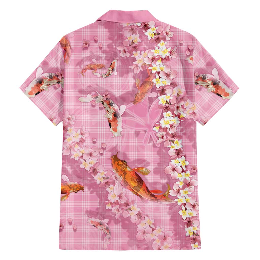 Pink Palaka Hawaiian And Japanese Hawaiian Shirt Sakura Lei With Koi Fish - Polynesian Pride