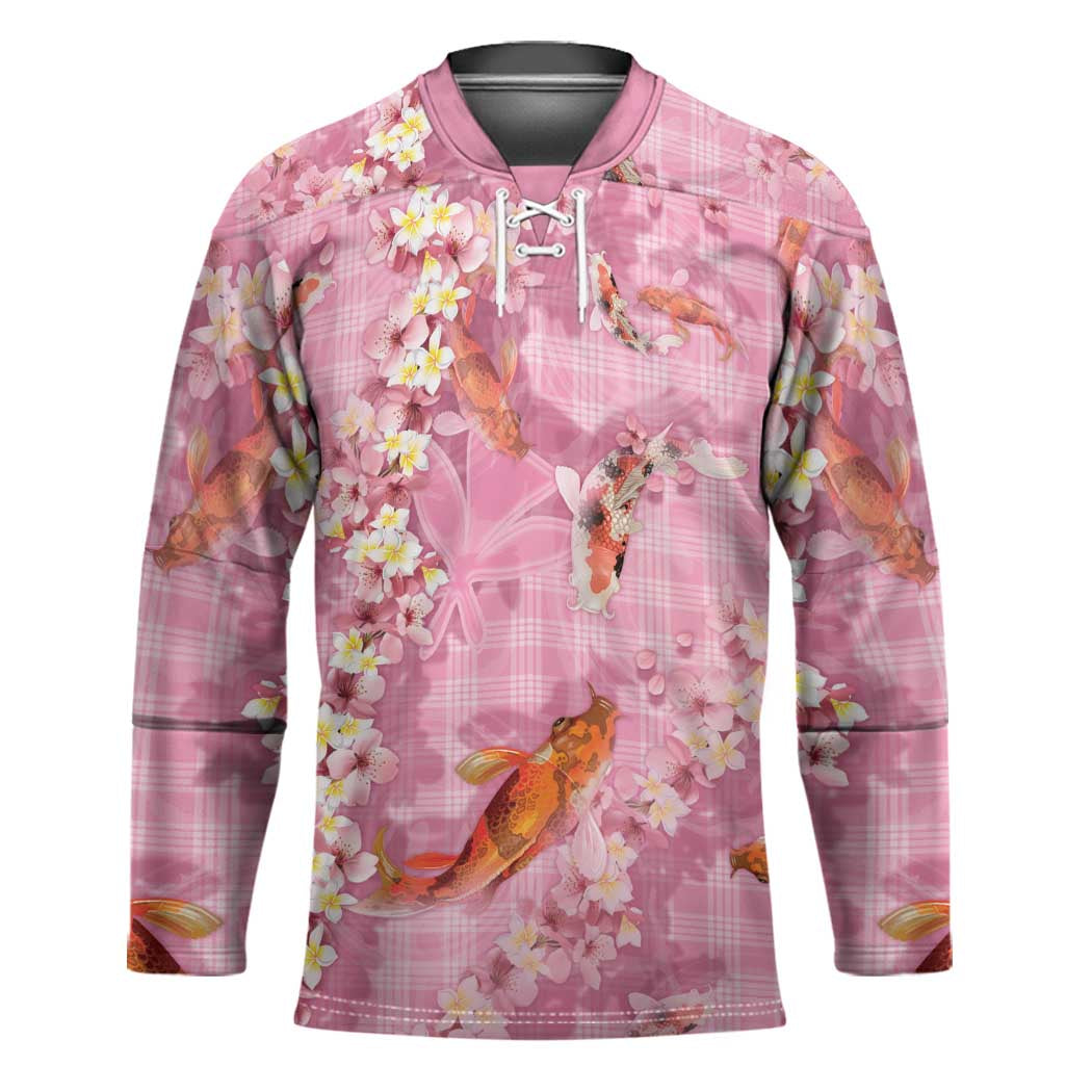Pink Palaka Hawaiian And Japanese Hockey Jersey Sakura Lei With Koi Fish - Polynesian Pride