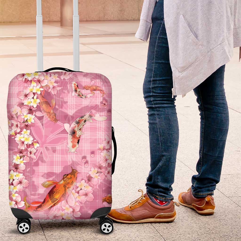 Pink Palaka Hawaiian And Japanese Luggage Cover Sakura Lei With Koi Fish DT05 Pink - Polynesian Pride