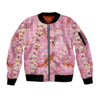 Pink Palaka Hawaiian And Japanese Sleeve Zip Bomber Jacket Sakura Lei With Koi Fish DT05 Unisex Pink - Polynesian Pride