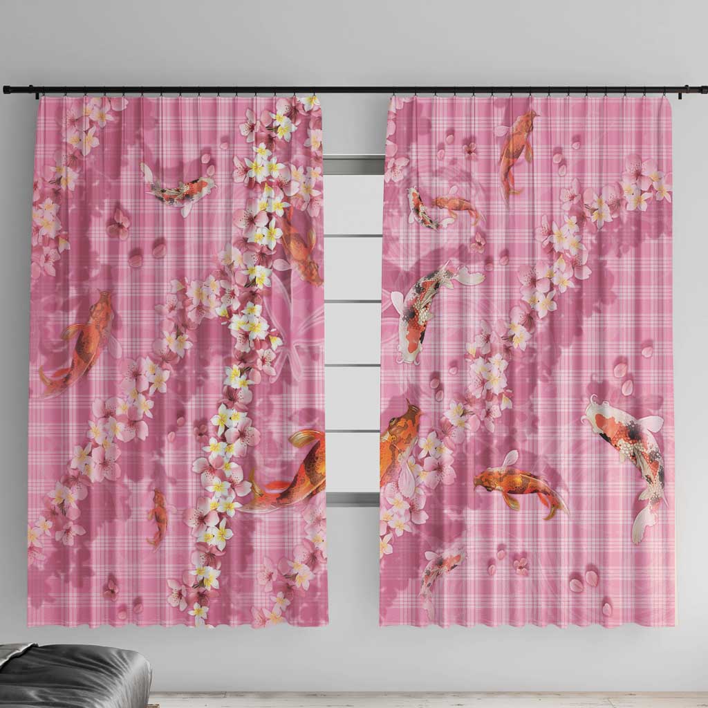 Pink Palaka Hawaiian And Japanese Window Curtain Sakura Lei With Koi Fish DT05 With Hooks Pink - Polynesian Pride