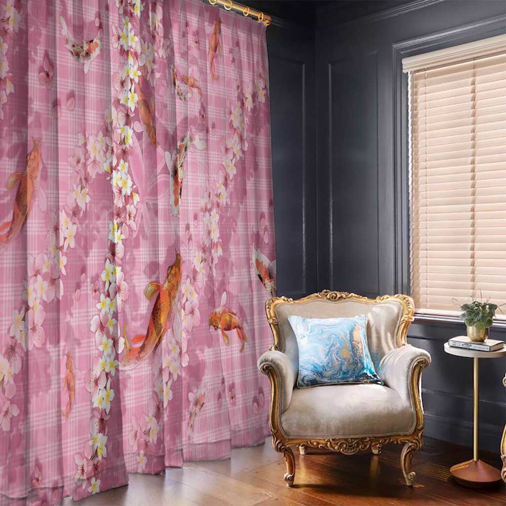 Pink Palaka Hawaiian And Japanese Window Curtain Sakura Lei With Koi Fish DT05 - Polynesian Pride