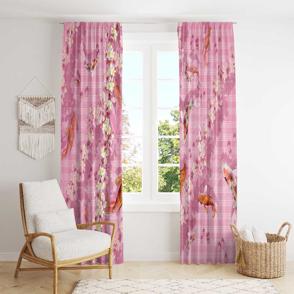Pink Palaka Hawaiian And Japanese Window Curtain Sakura Lei With Koi Fish DT05 - Polynesian Pride