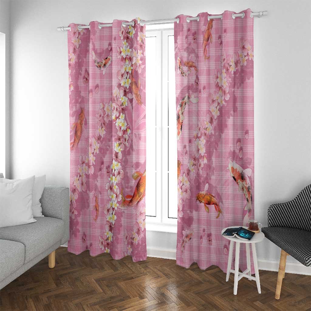 Pink Palaka Hawaiian And Japanese Window Curtain Sakura Lei With Koi Fish DT05 With Grommets Pink - Polynesian Pride
