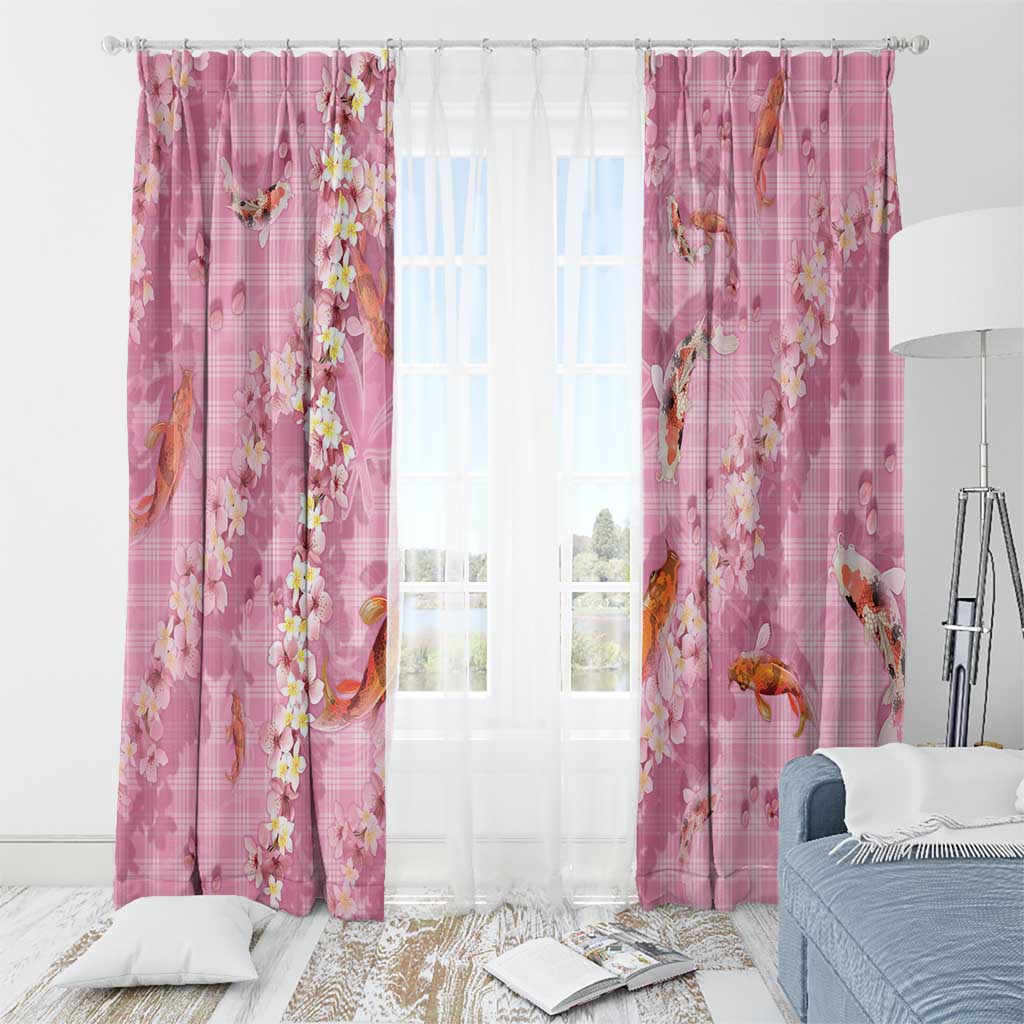 Pink Palaka Hawaiian And Japanese Window Curtain Sakura Lei With Koi Fish DT05 - Polynesian Pride