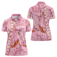 Pink Palaka Hawaiian And Japanese Women Polo Shirt Sakura Lei With Koi Fish - Polynesian Pride