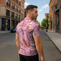 Pink Palaka Hawaiian And Japanese Zipper Polo Shirt Sakura Lei With Koi Fish - Polynesian Pride