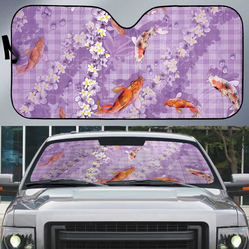 Purple Palaka Hawaiian And Japanese Auto Sun Shade Sakura Lei With Koi Fish DT05 Purple - Polynesian Pride