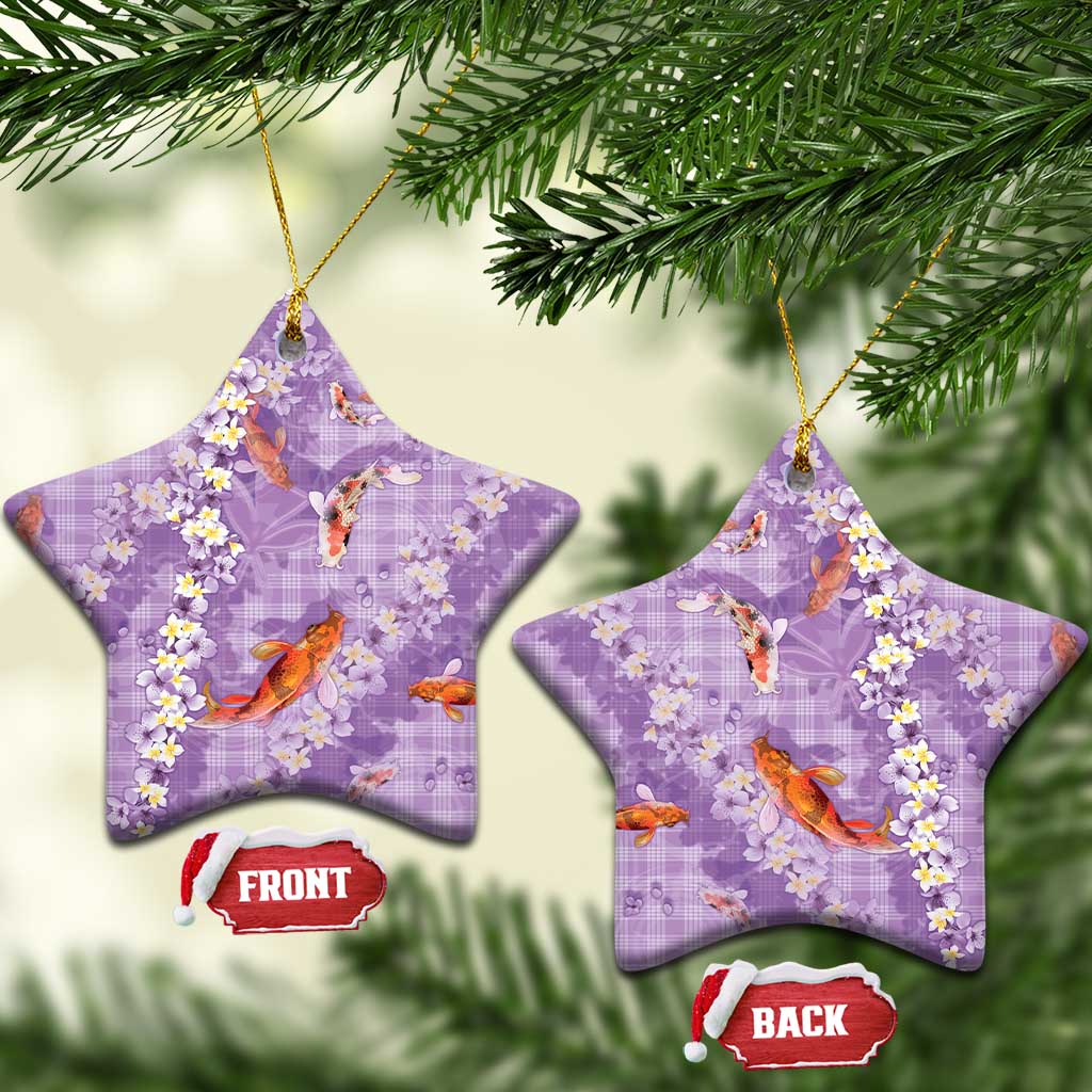 Purple Palaka Hawaiian And Japanese Ceramic Ornament Sakura Lei With Koi Fish - Polynesian Pride