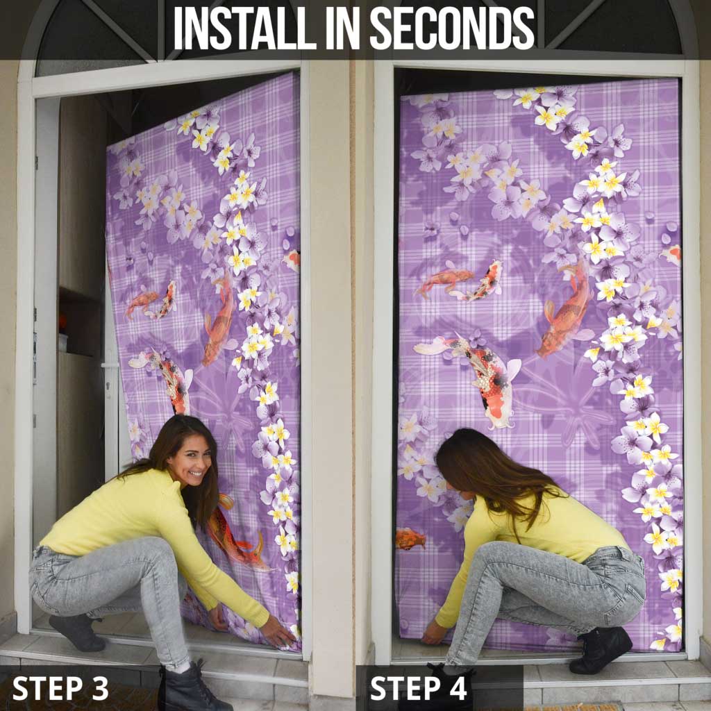 Purple Palaka Hawaiian And Japanese Door Cover Sakura Lei With Koi Fish - Polynesian Pride