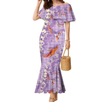 Purple Palaka Hawaiian And Japanese Family Matching Mermaid Dress and Hawaiian Shirt Sakura Lei With Koi Fish DT05 Mom's Dress Purple - Polynesian Pride