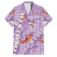 Purple Palaka Hawaiian And Japanese Family Matching Off Shoulder Maxi Dress and Hawaiian Shirt Sakura Lei With Koi Fish DT05 Dad's Shirt - Short Sleeve Purple - Polynesian Pride