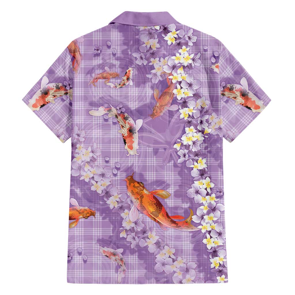 Purple Palaka Hawaiian And Japanese Family Matching Off Shoulder Maxi Dress and Hawaiian Shirt Sakura Lei With Koi Fish DT05 - Polynesian Pride