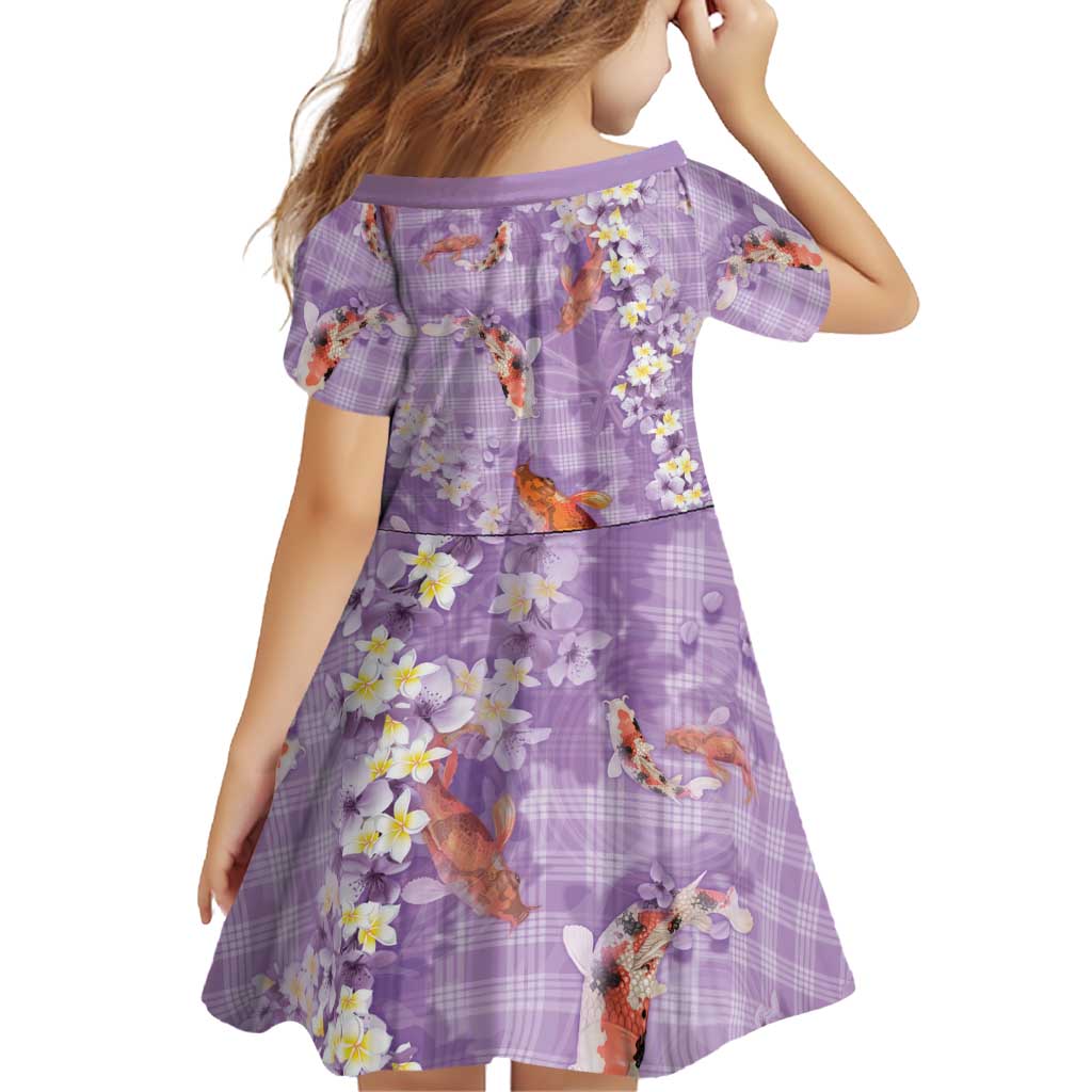 Purple Palaka Hawaiian And Japanese Family Matching Off Shoulder Short Dress and Hawaiian Shirt Sakura Lei With Koi Fish DT05 - Polynesian Pride