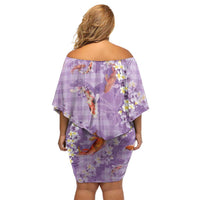 Purple Palaka Hawaiian And Japanese Family Matching Off Shoulder Short Dress and Hawaiian Shirt Sakura Lei With Koi Fish DT05 - Polynesian Pride