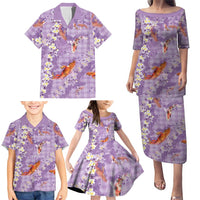 Purple Palaka Hawaiian And Japanese Family Matching Puletasi and Hawaiian Shirt Sakura Lei With Koi Fish DT05 - Polynesian Pride