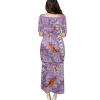 Purple Palaka Hawaiian And Japanese Family Matching Puletasi and Hawaiian Shirt Sakura Lei With Koi Fish DT05 - Polynesian Pride