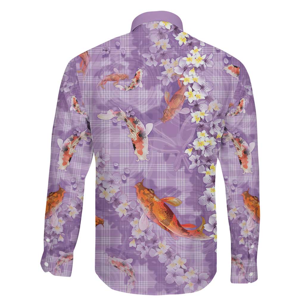 Purple Palaka Hawaiian And Japanese Family Matching Summer Maxi Dress and Hawaiian Shirt Sakura Lei With Koi Fish DT05 - Polynesian Pride