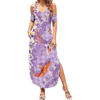 Purple Palaka Hawaiian And Japanese Family Matching Summer Maxi Dress and Hawaiian Shirt Sakura Lei With Koi Fish DT05 Mom's Dress Purple - Polynesian Pride