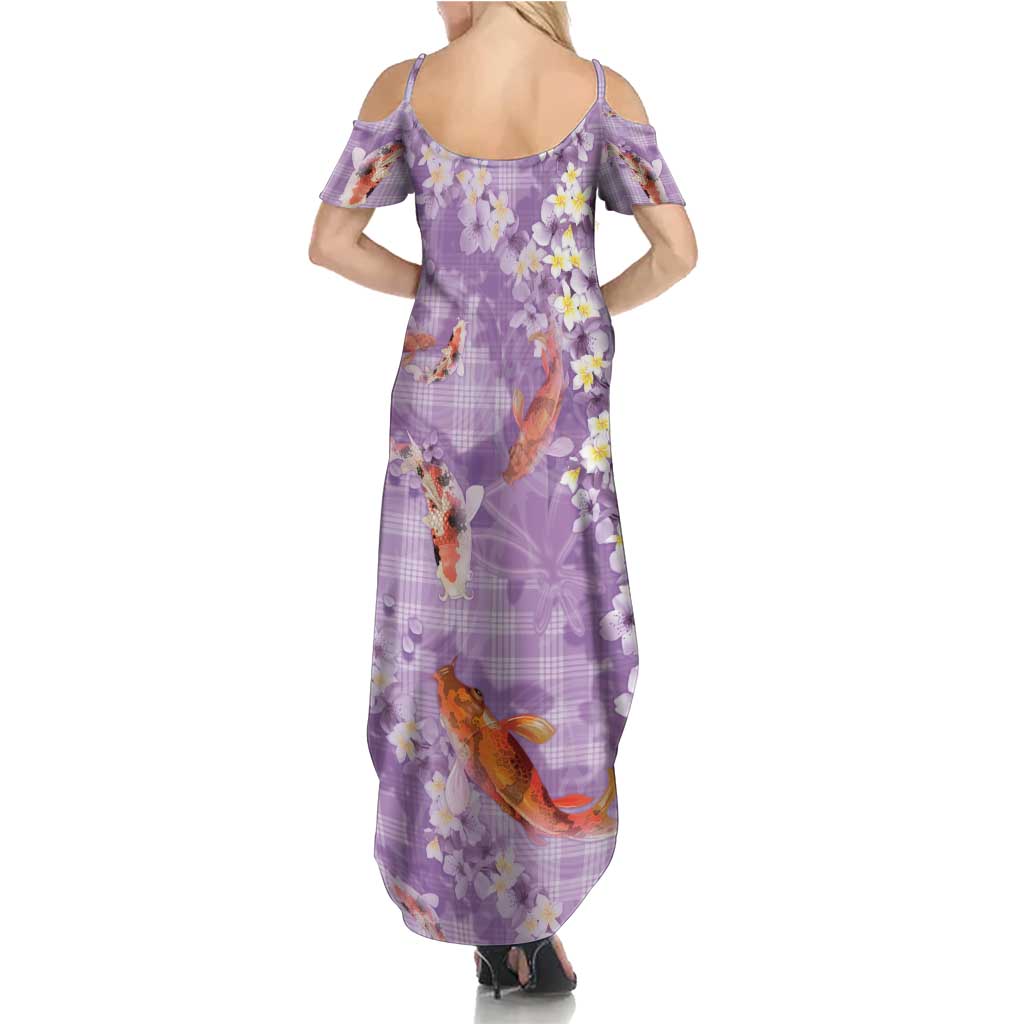 Purple Palaka Hawaiian And Japanese Family Matching Summer Maxi Dress and Hawaiian Shirt Sakura Lei With Koi Fish DT05 - Polynesian Pride