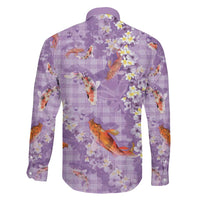 Purple Palaka Hawaiian And Japanese Family Matching Tank Maxi Dress and Hawaiian Shirt Sakura Lei With Koi Fish DT05 - Polynesian Pride