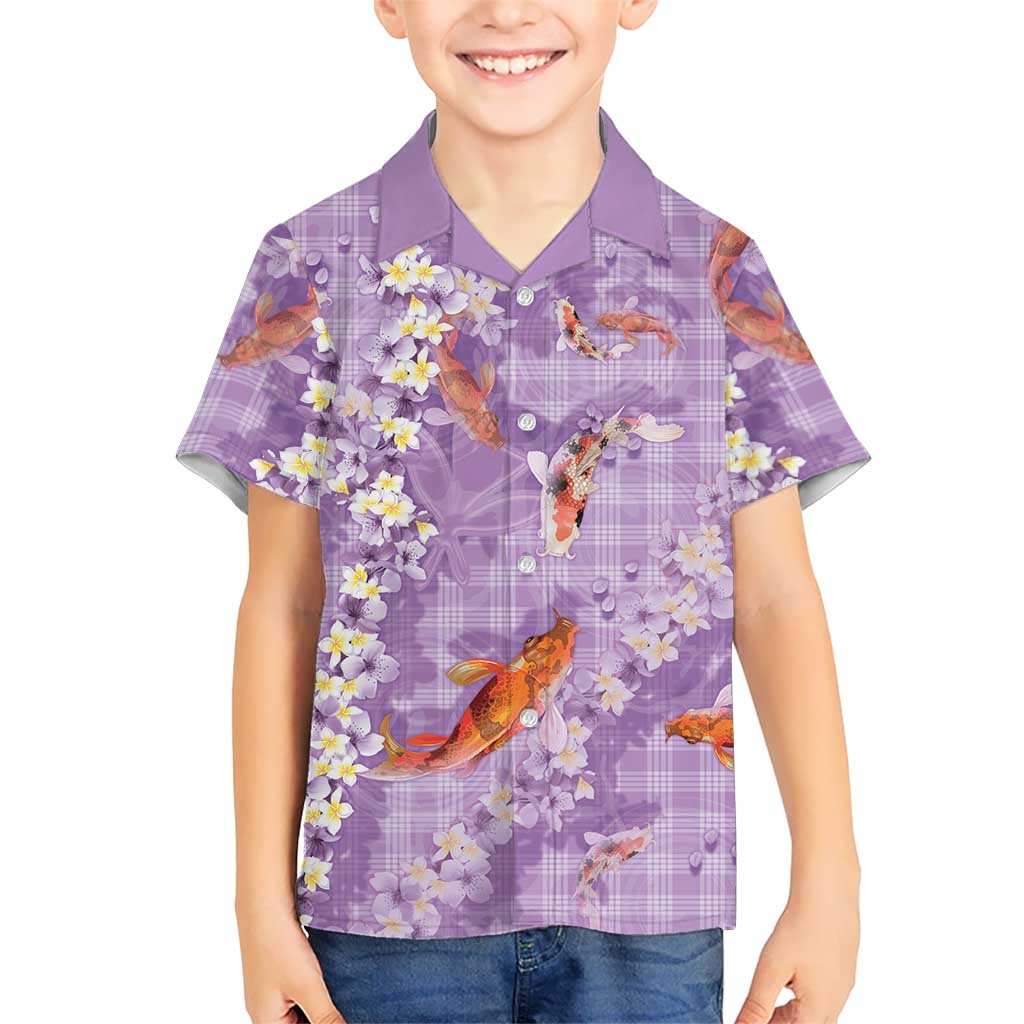 Purple Palaka Hawaiian And Japanese Hawaiian Shirt Sakura Lei With Koi Fish - Polynesian Pride